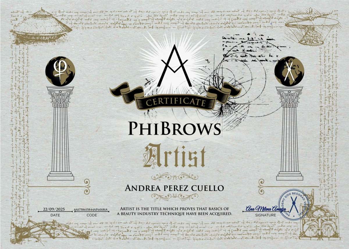 Certificado PhiBrows Artist - Andrea Pérez Cuello